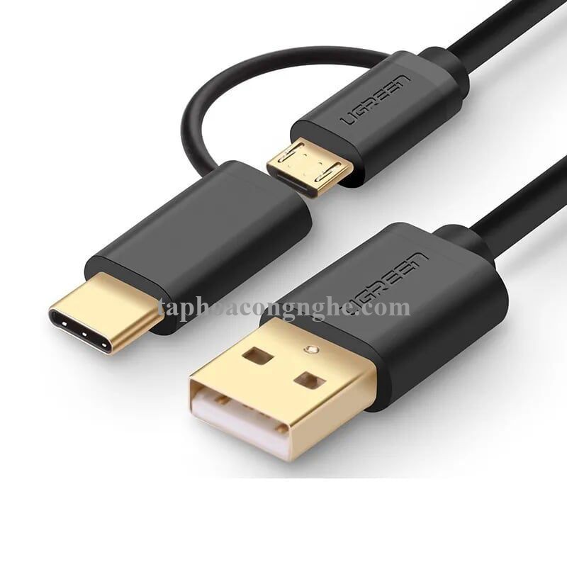 Ugreen 30173 0.5M màu Đen Thiết bị chuyển đổi USB 2.0 sang type-C và micro USB US142 30030173
